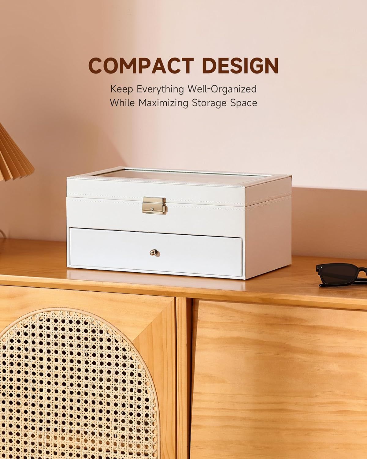 Lockable Sunglasses Organizer and Eyeglasses Display Case with Drawer