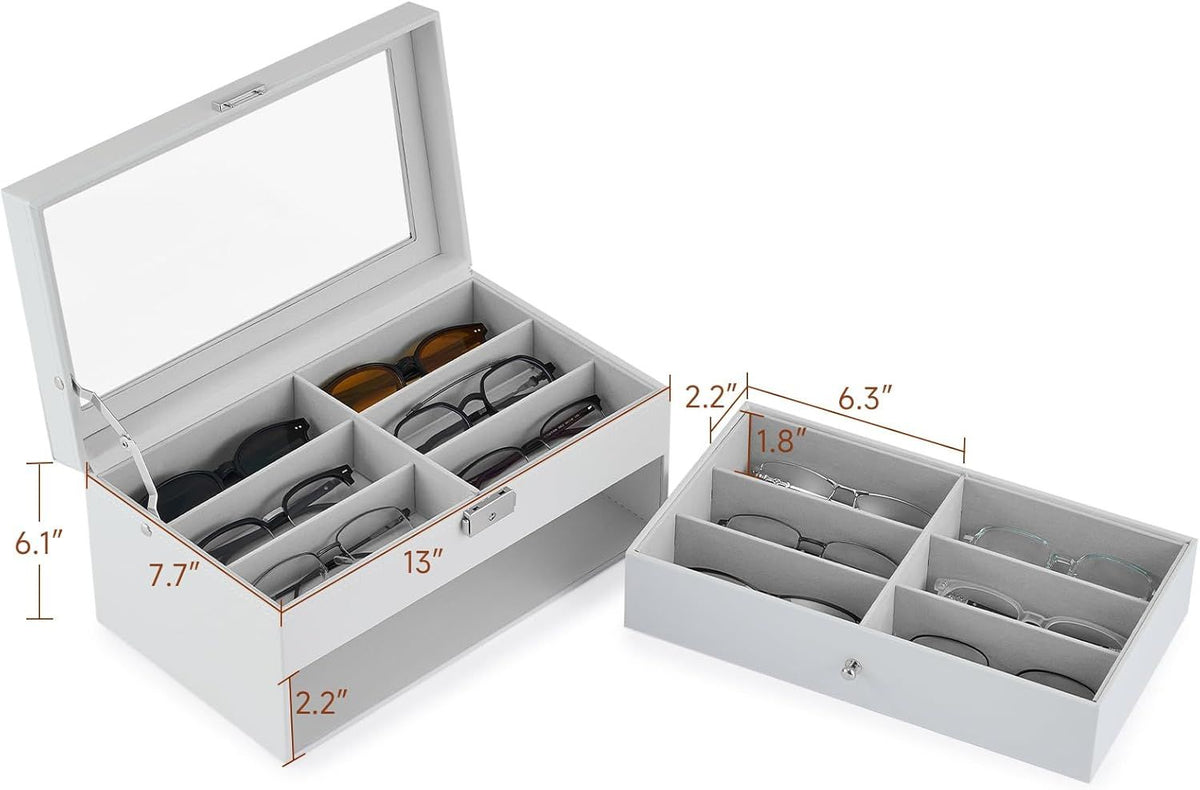 Lockable Sunglasses Organizer and Eyeglasses Display Case with Drawer