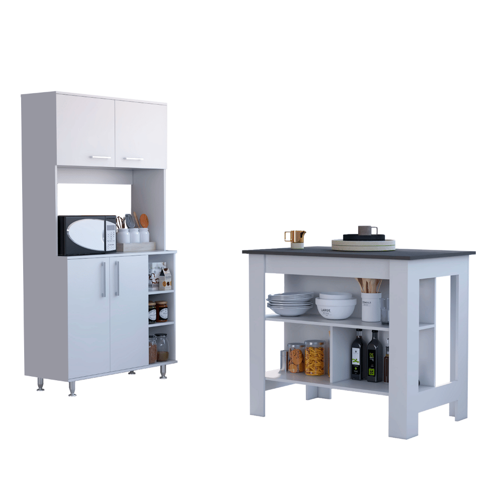 Surrey Kitchen Island and Pantry Cabinet Set