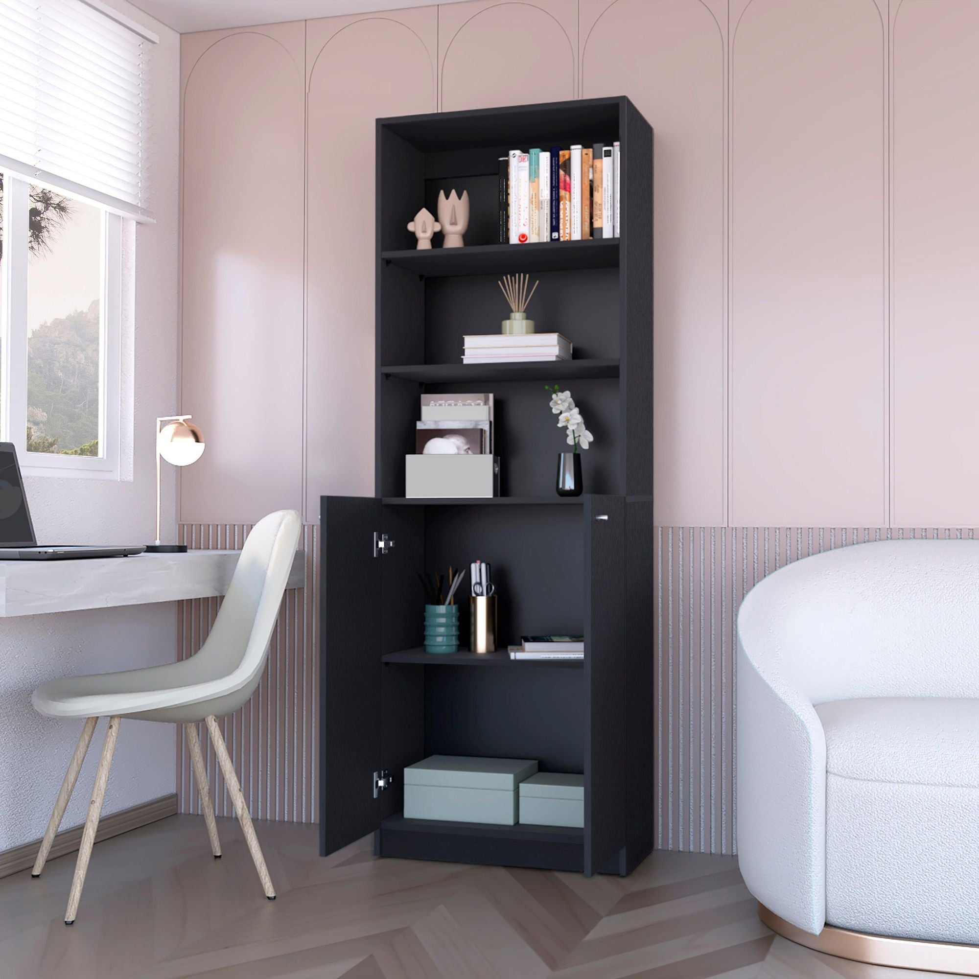 Sutton 2-Door Bookcase with Multi-Level Shelves and Double Door Design