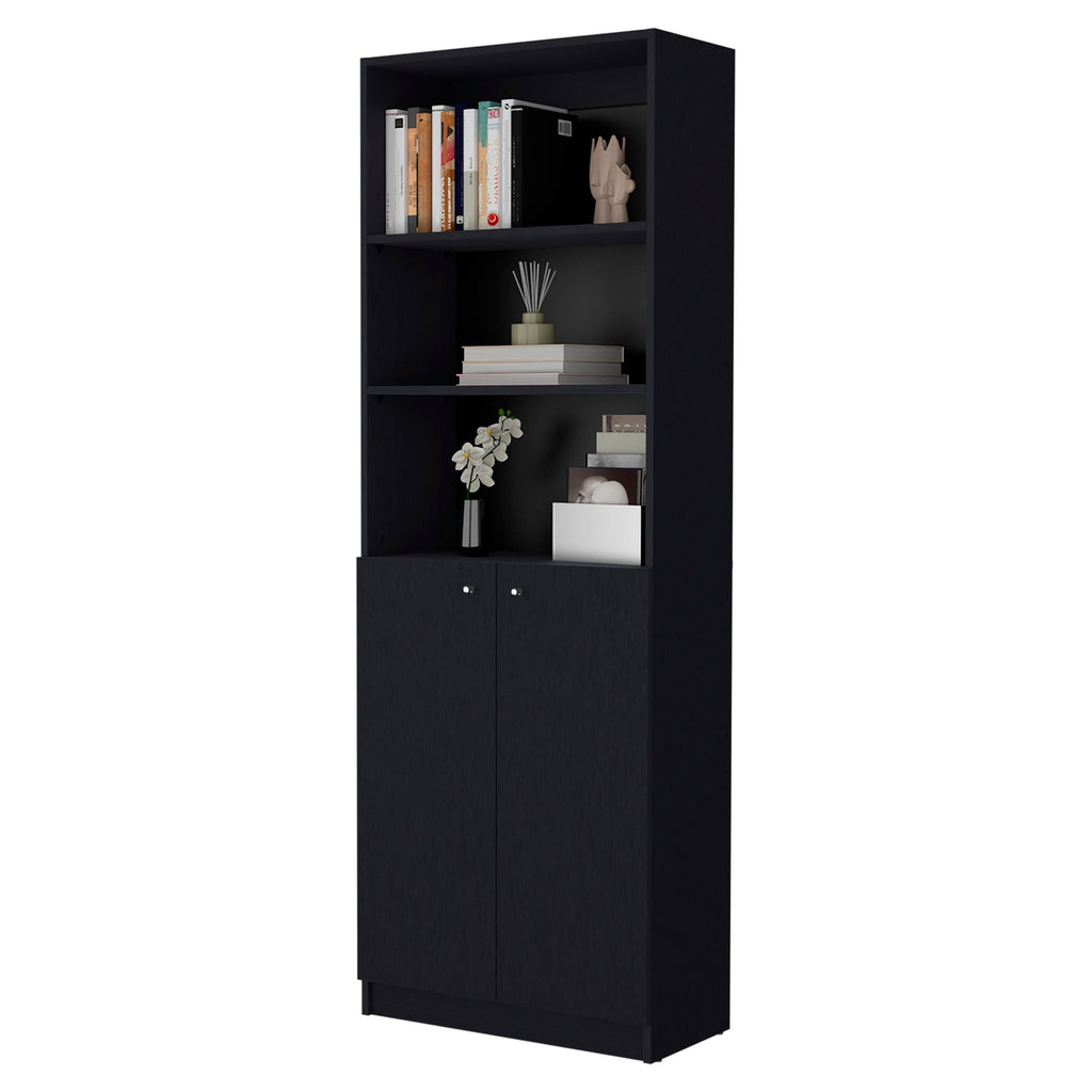 Sutton 2-Door Bookcase with Multi-Level Shelves and Double Door Design