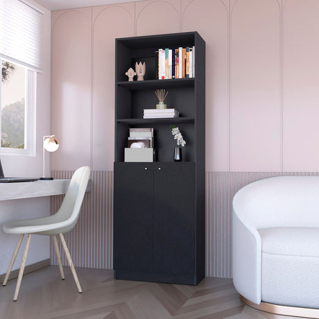 Sutton 2-Door Bookcase with Multi-Level Shelves and Double Door Design