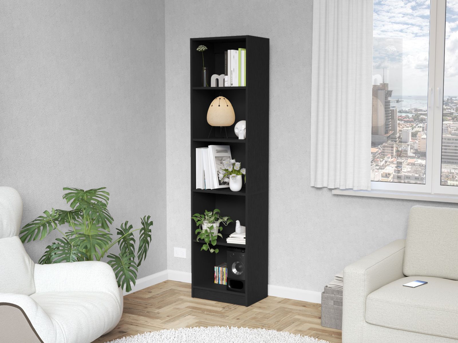 Sutton Slim Bookcase with 5 Shelves for Modern Living
