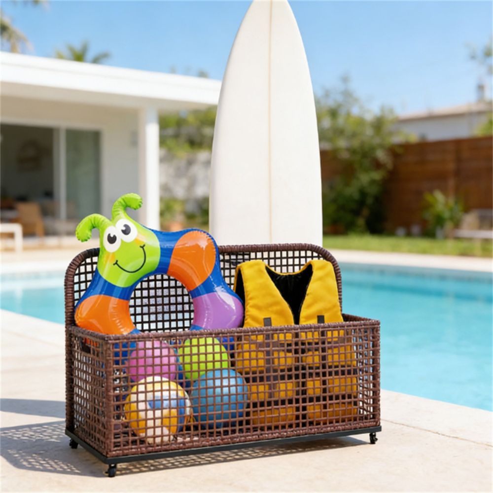 Wheeled Poolside Storage Cart with Two Storage Zones