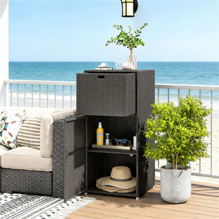 Dark Brown Outdoor Storage Cabinet with Drawer and Wicker Design
