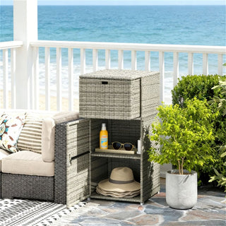Rattan Storage Cabinet with Drawer and Cabinet for Outdoor Spaces