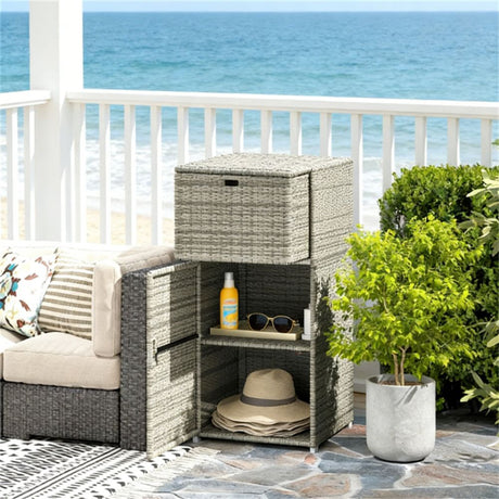Rattan Storage Cabinet with Drawer and Cabinet for Outdoor Spaces