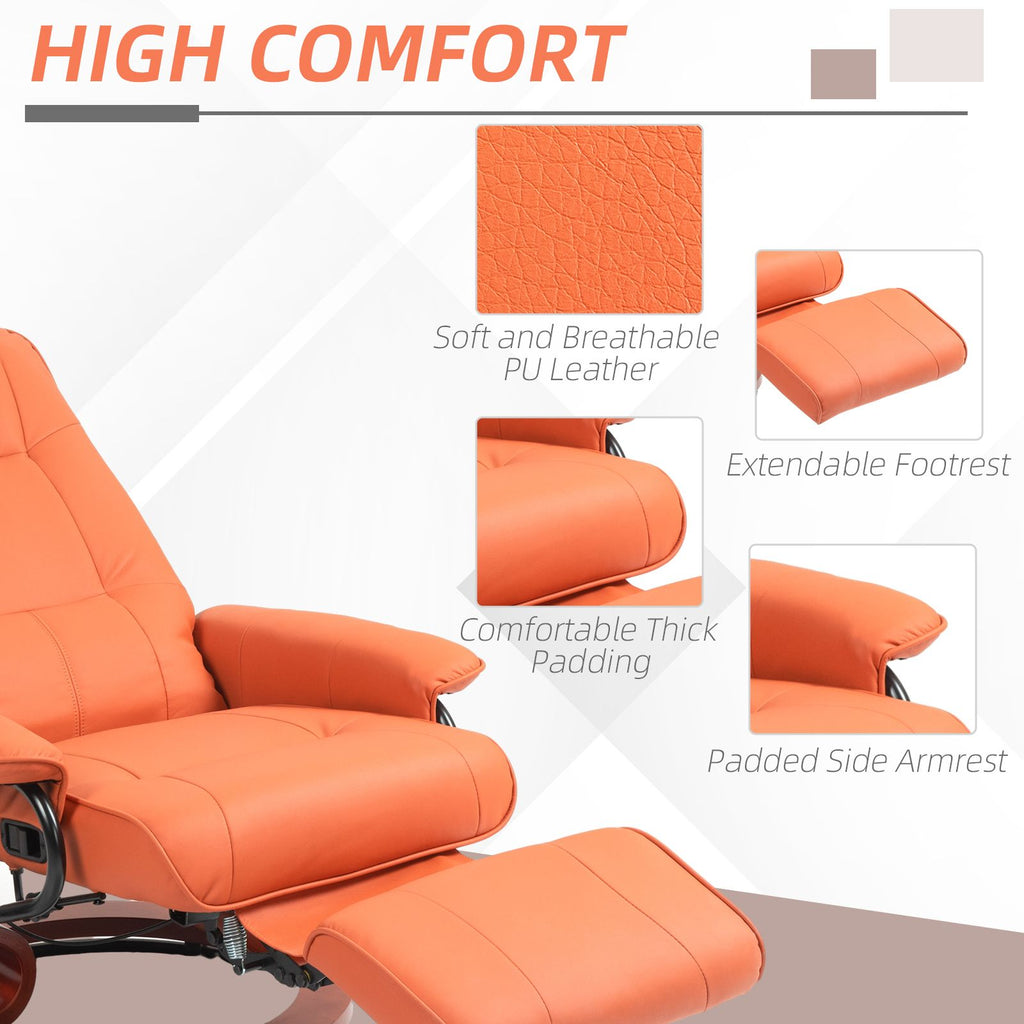 Light Red Swivel Recliner Chair with Footrest and Wood Base