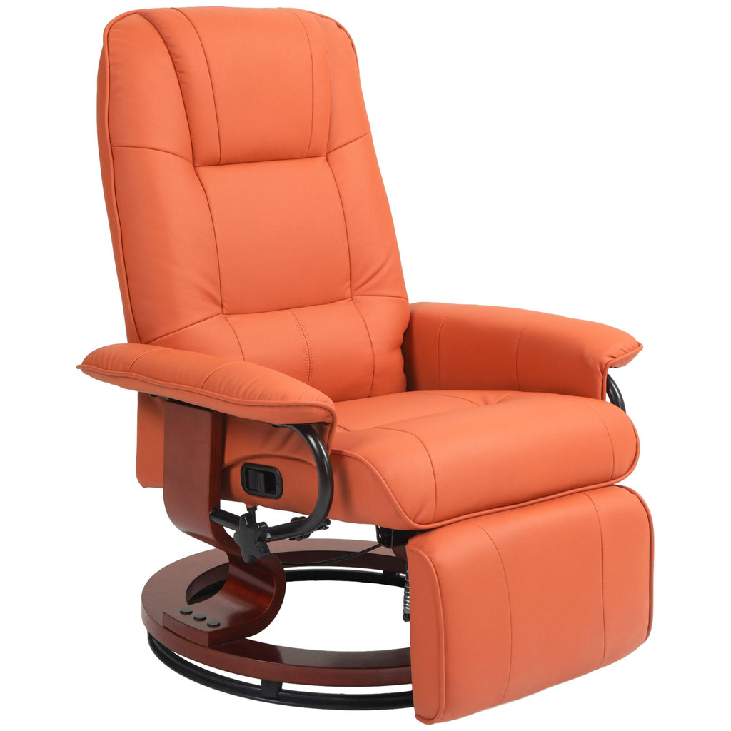 Light Red Swivel Recliner Chair with Footrest and Wood Base