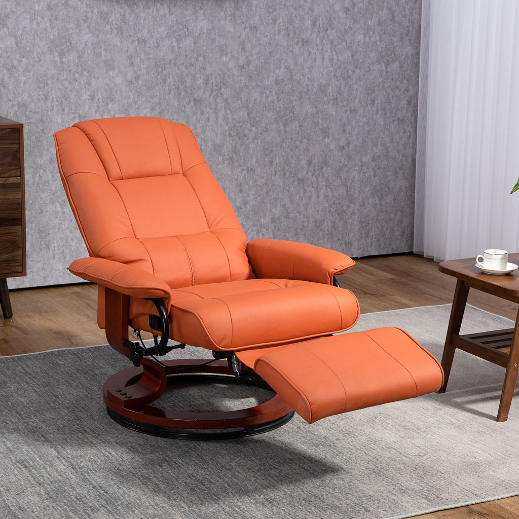 Light Red Swivel Recliner Chair with Footrest and Wood Base