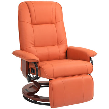 Light Red Swivel Recliner Chair with Footrest and Wood Base