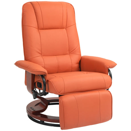 Light Red Swivel Recliner Chair with Footrest and Wood Base