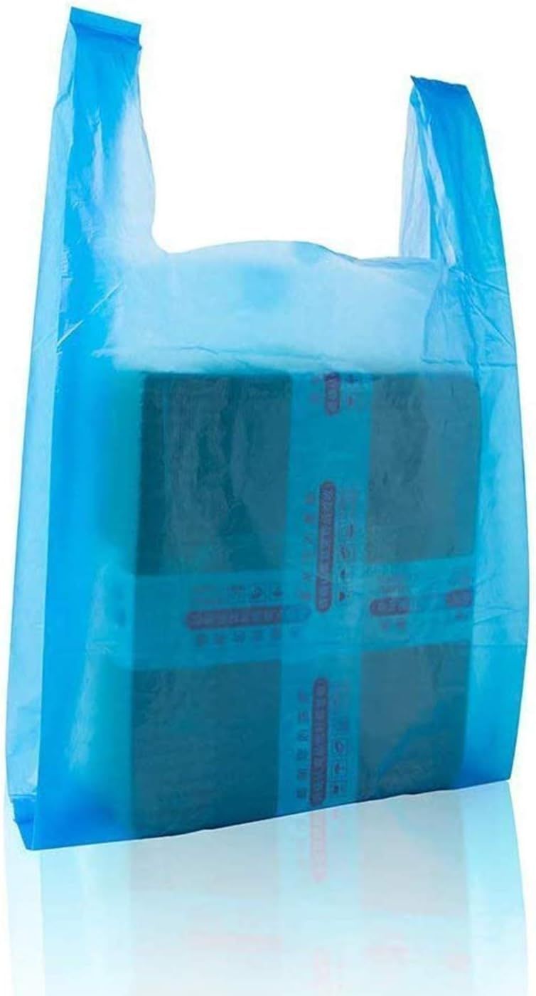 T Shirt Bags, Plastic Grocery Bags with Handles -, Blue (100 Count)