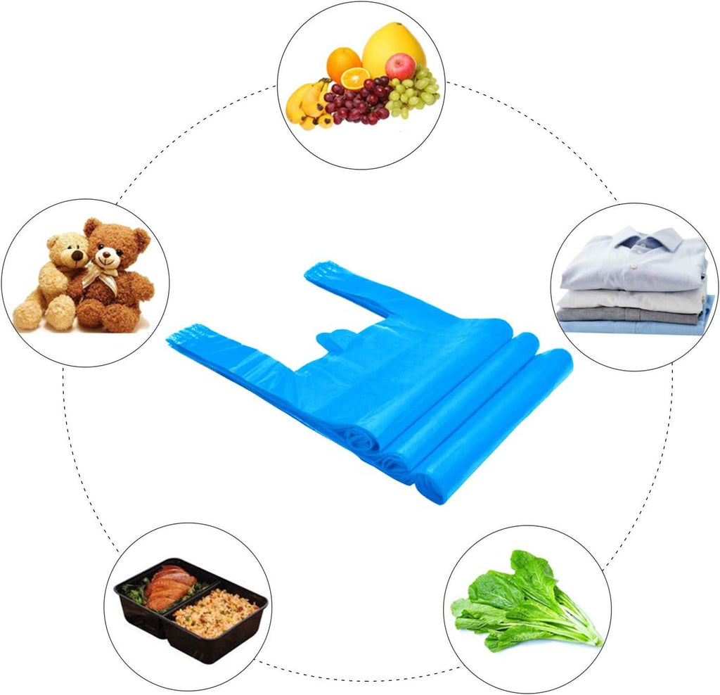 T Shirt Bags, Plastic Grocery Bags with Handles -, Blue (100 Count)