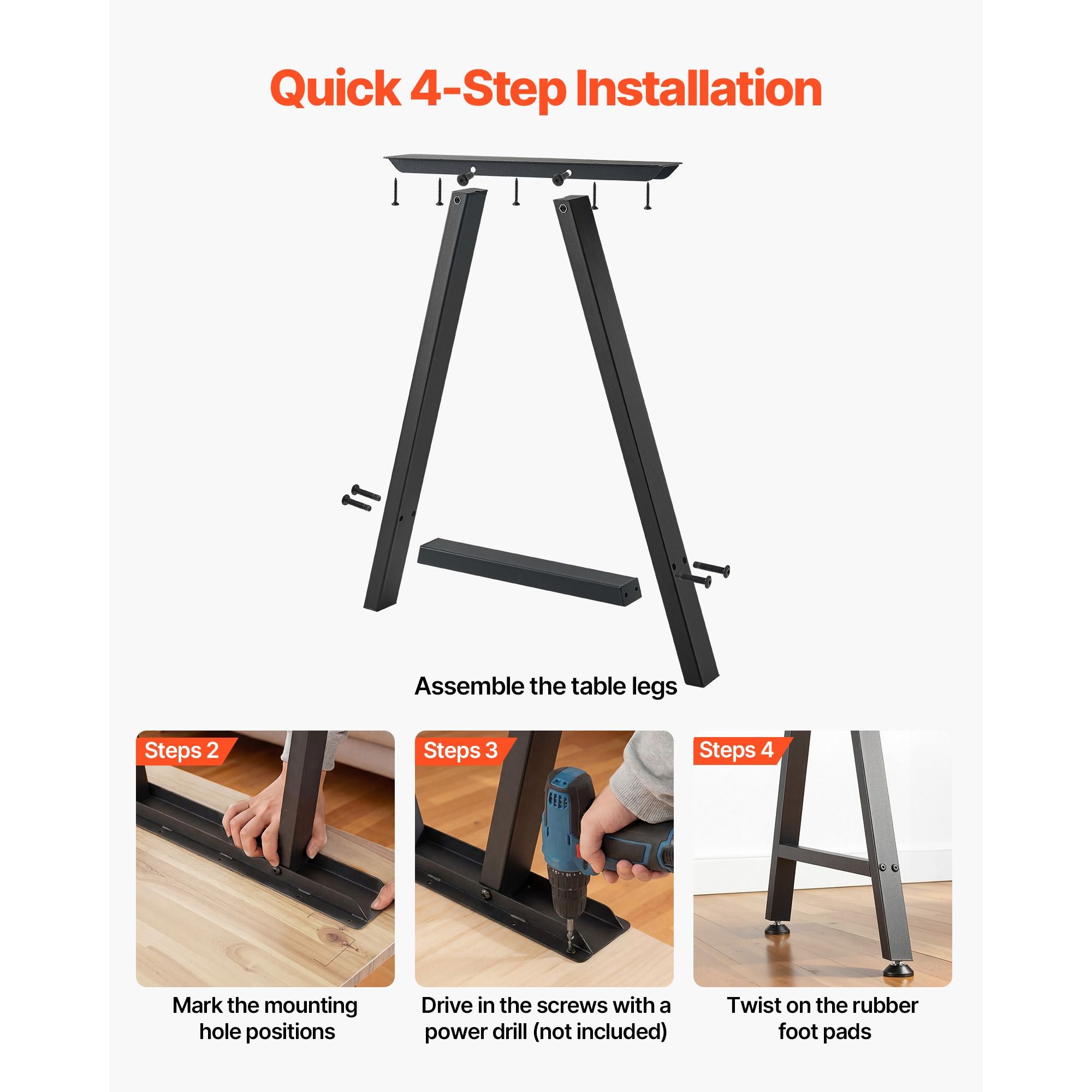 Table Legs, H x W Trapezoid Steel Furniture Legs, Modular Design, Easy