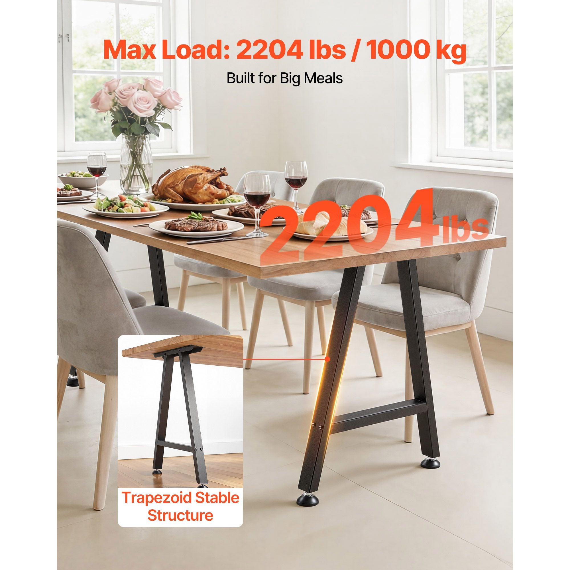 Table Legs, H x W Trapezoid Steel Furniture Legs, Modular Design, Easy