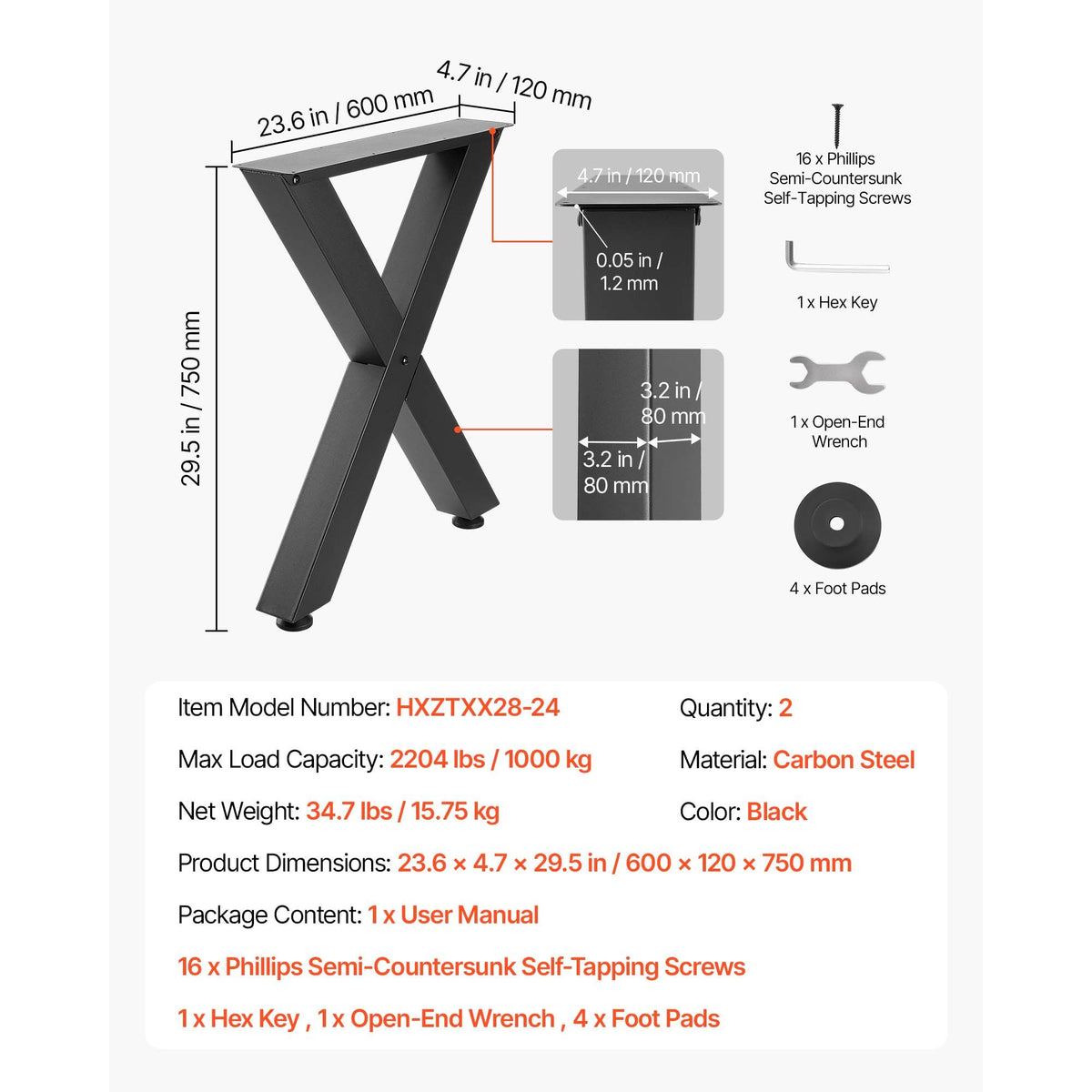 VEVOR Modular X-Frame Furniture Legs