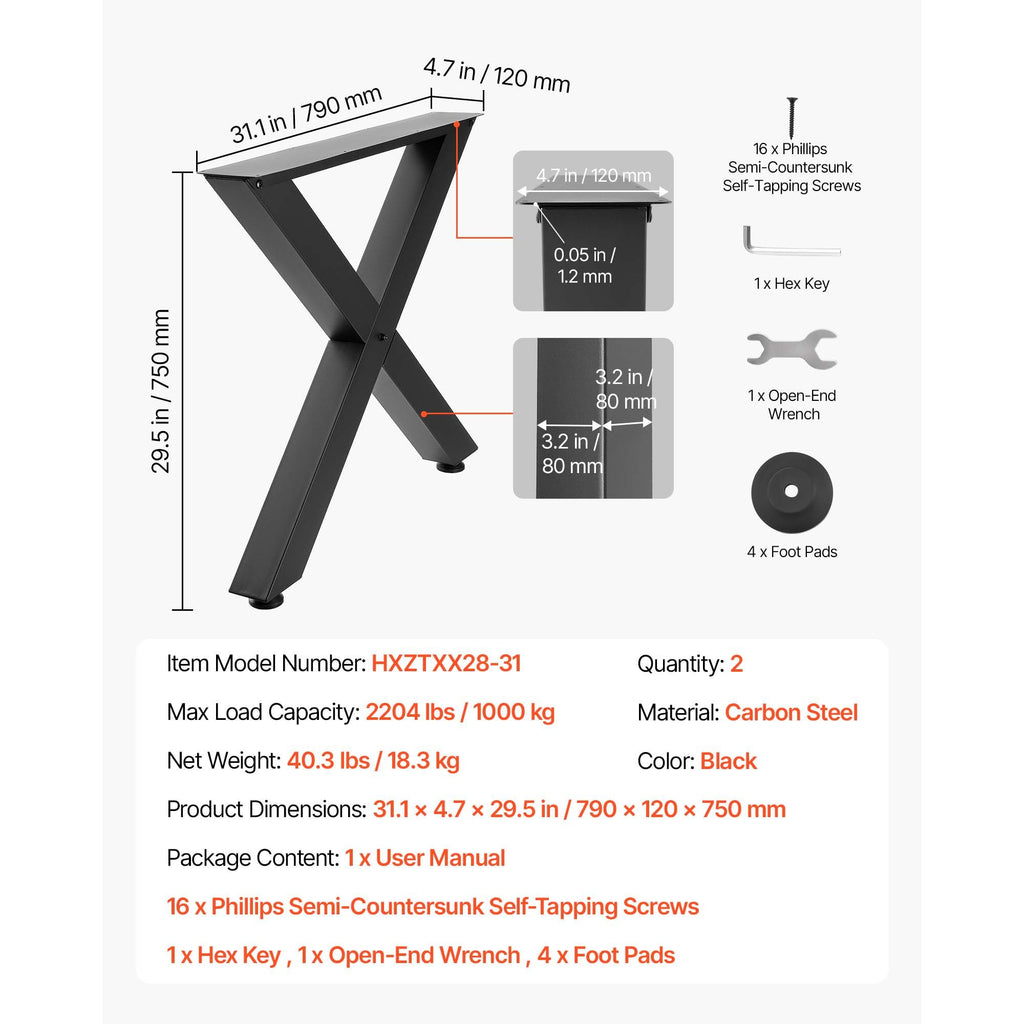 Black Modular X-Frame Table Legs