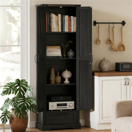 Classic Barn Door Kitchen Cabinet with Adjustable Shelves