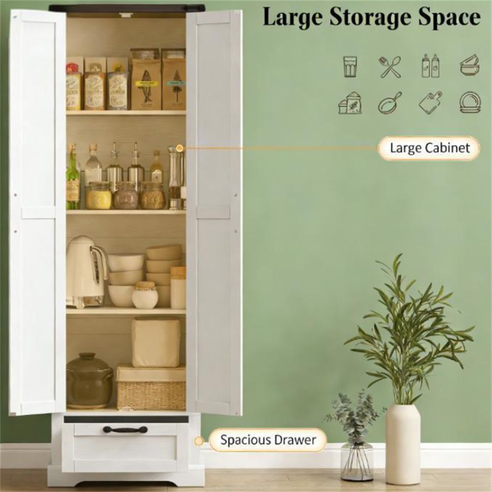 Country-Style Pantry Cabinet with Flexible Storage