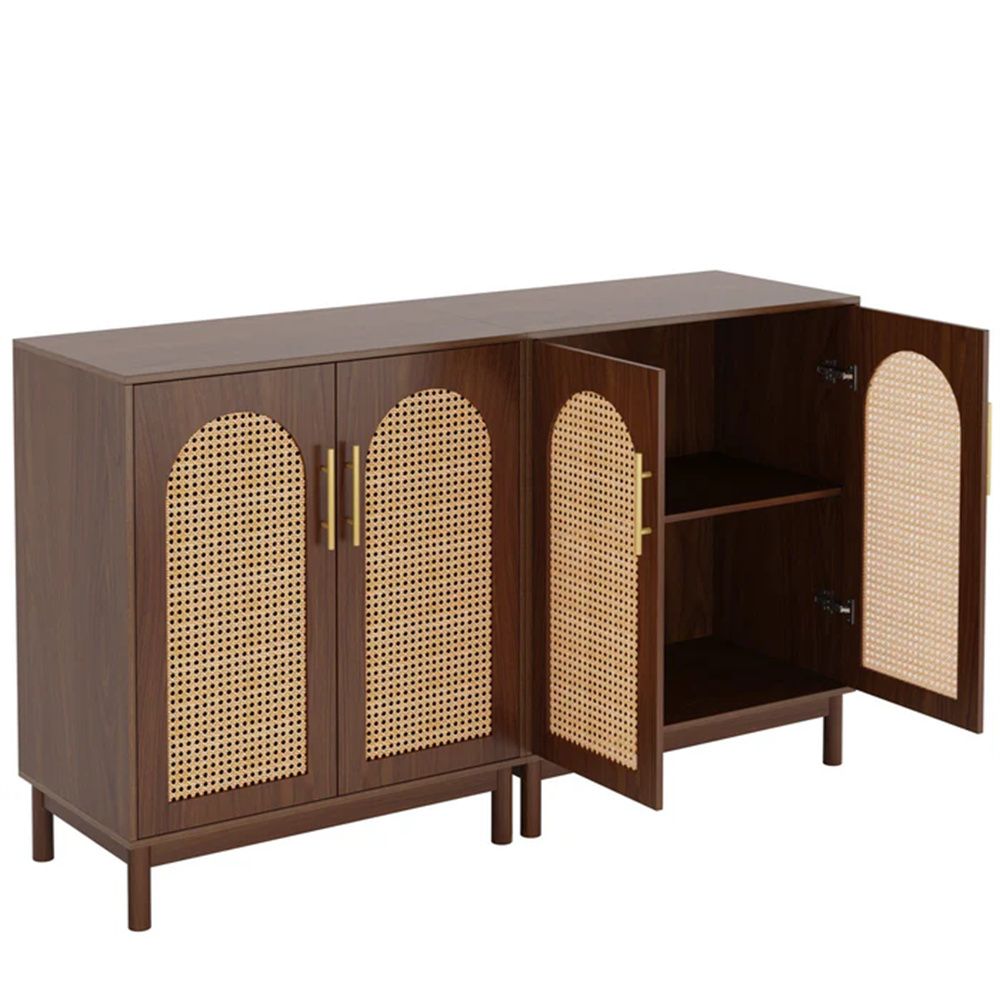 Elegant Sideboard Cabinet with Handmade Rattan Doors and Ample Storage