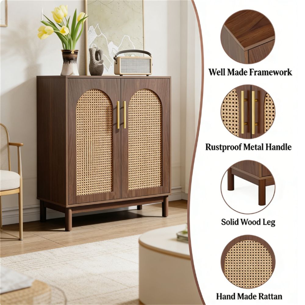 Elegant Sideboard Cabinet with Handmade Rattan Doors and Ample Storage