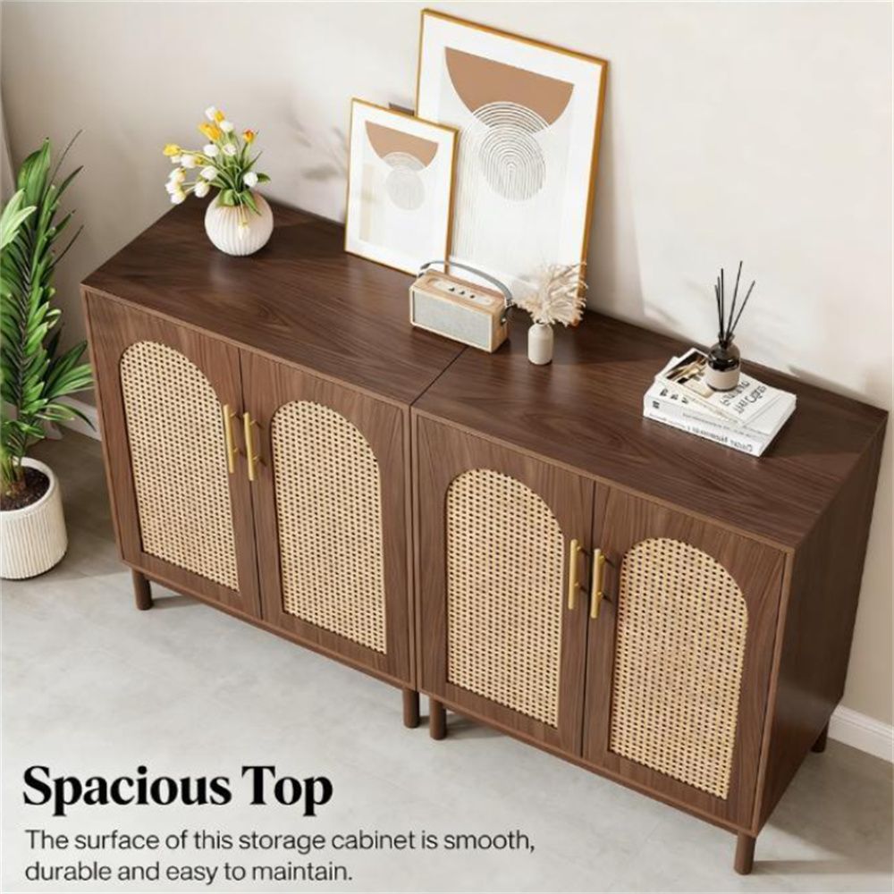 Elegant Sideboard Cabinet with Handmade Rattan Doors and Ample Storage