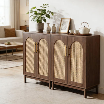 Elegant Sideboard Cabinet with Handmade Rattan Doors and Ample Storage