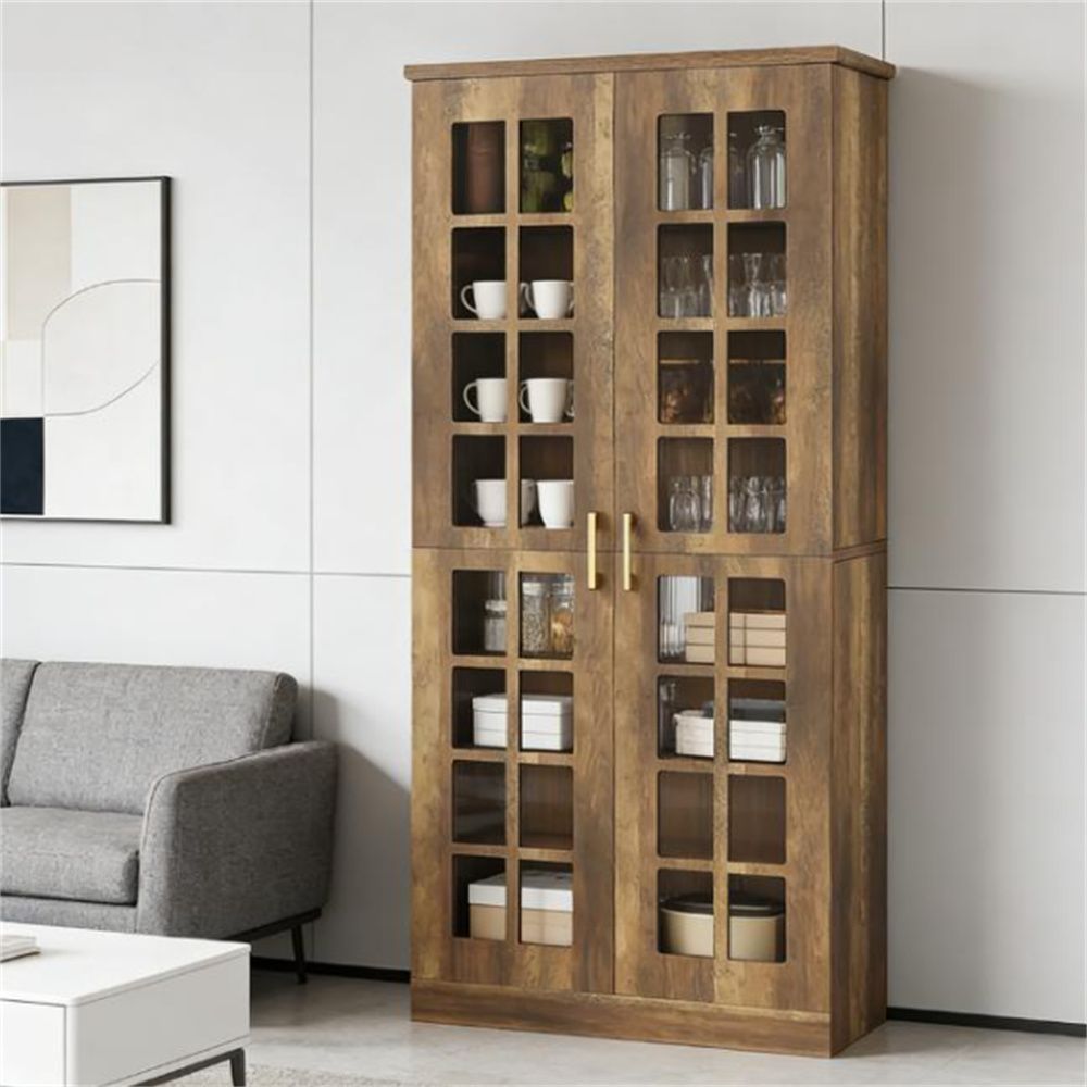 Modern Tall Pantry Cabinet with Acrylic Doors and Adjustable Shelves