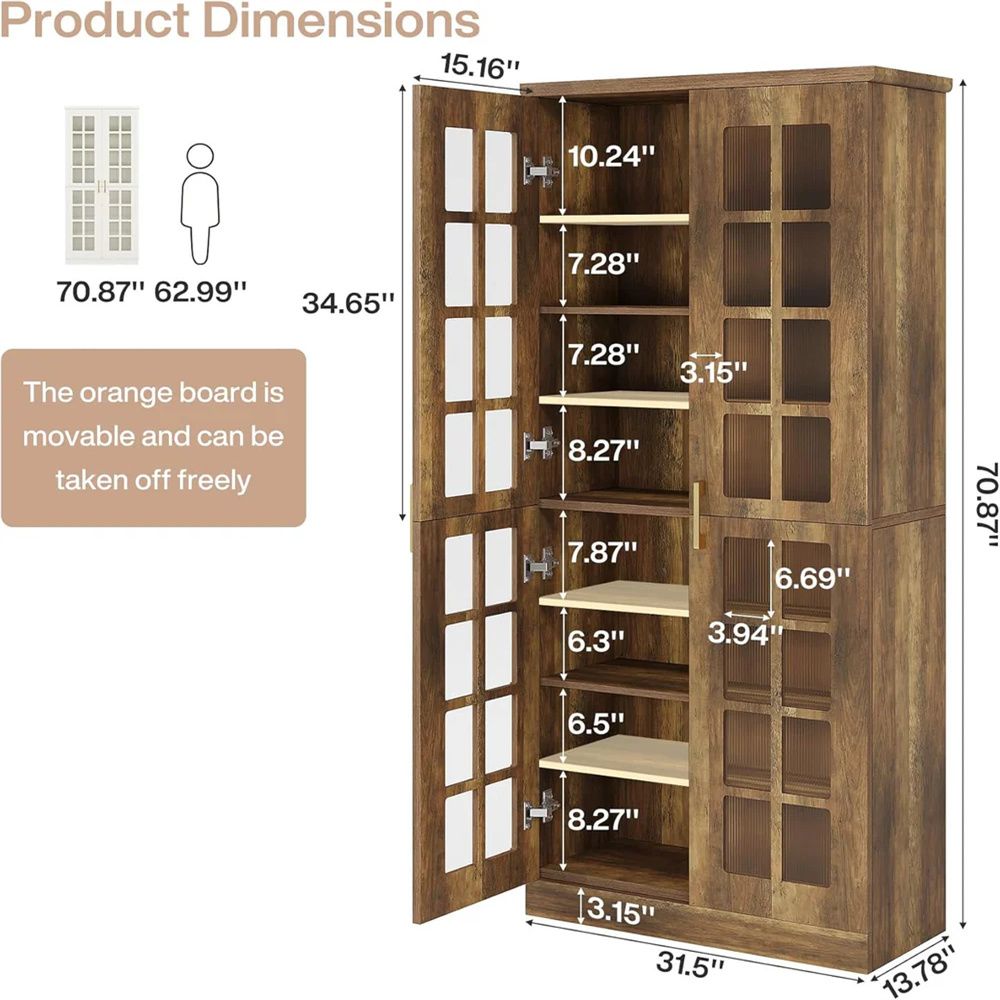 Modern Tall Pantry Cabinet with Acrylic Doors and Adjustable Shelves