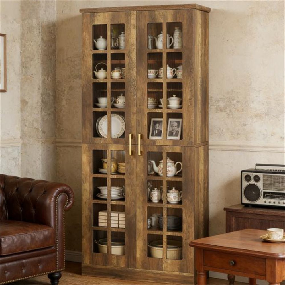 Modern Tall Pantry Cabinet with Acrylic Doors and Adjustable Shelves