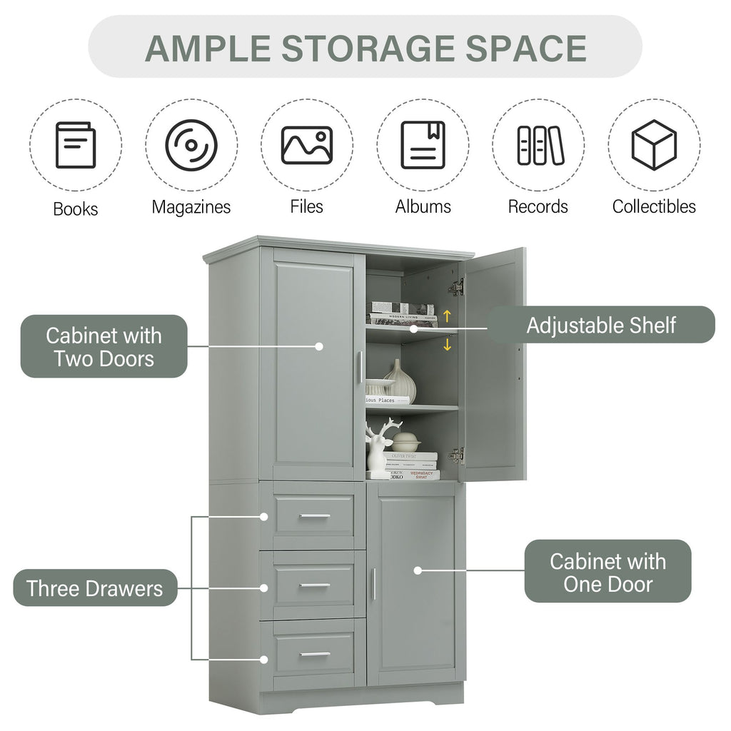 Tall Storage Cabinet with Doors and Three Drawers