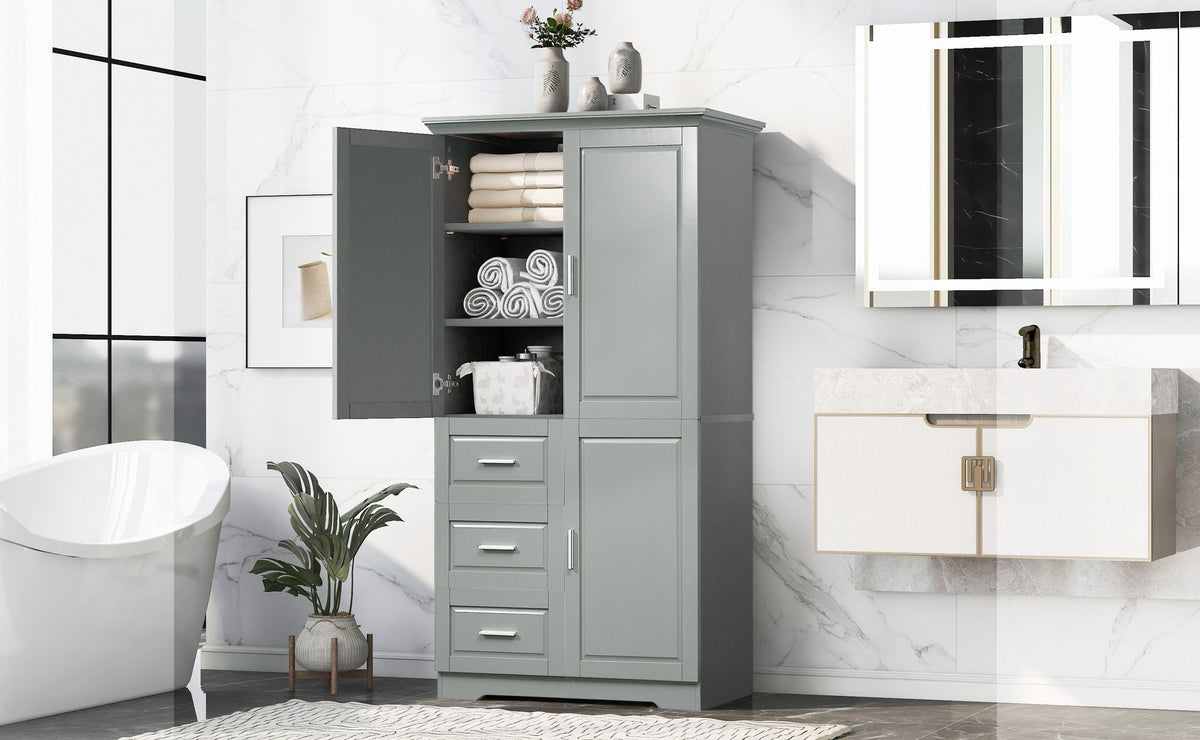 Tall Storage Cabinet with Doors and Three Drawers