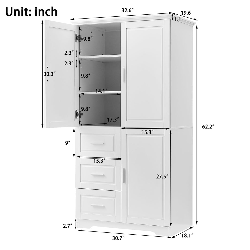 Tall Storage Cabinet with Doors and Three Drawers