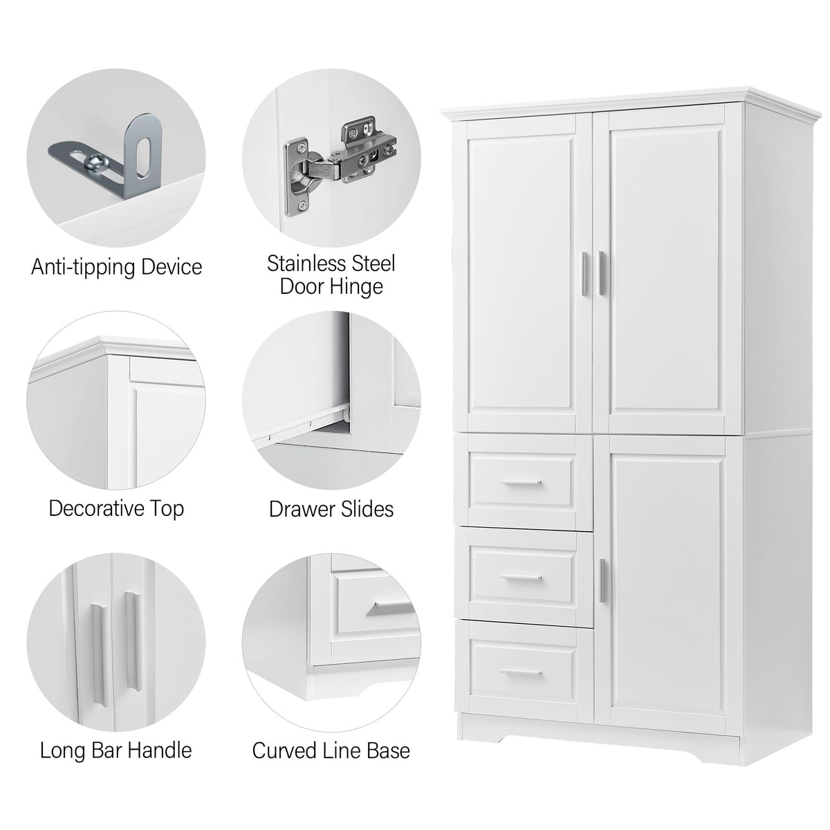 Tall Storage Cabinet with Doors and Three Drawers
