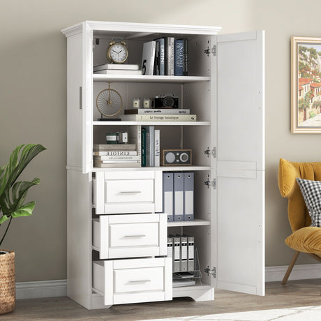 Tall Storage Cabinet with Doors and Three Drawers