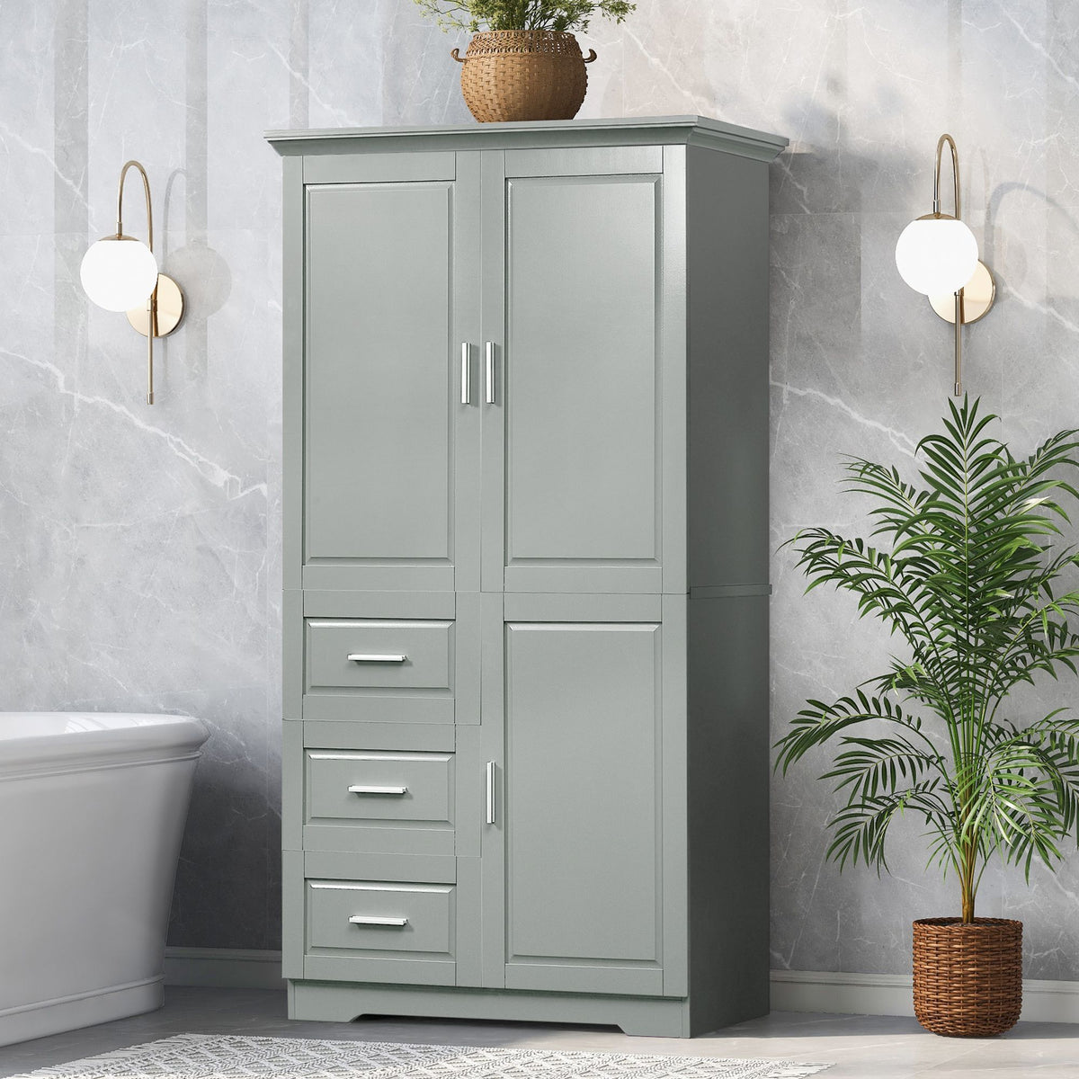 Tall Storage Cabinet with Doors and Three Drawers