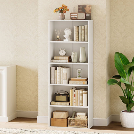 Tall White Bookcase with Open Display Shelves