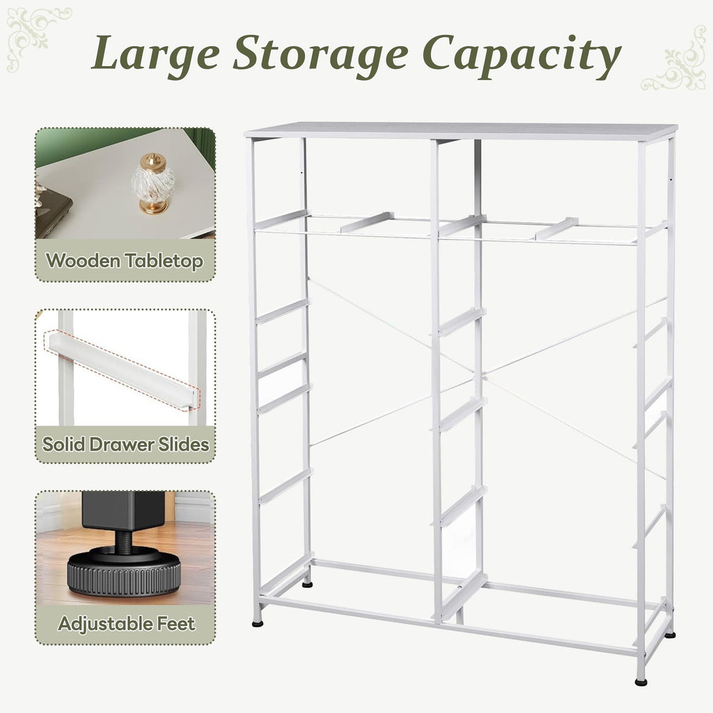 Tall Dresser with 12 Drawers, Steel Frame and Wood Top, Storage Organizer for Living Room