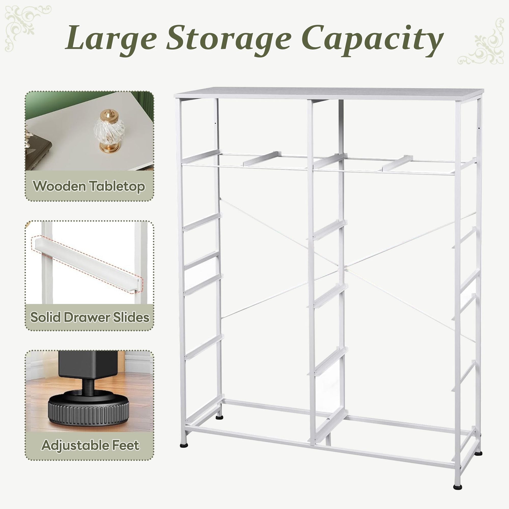 Tall Dresser with 12 Drawers, Steel Frame and Wood Top, Storage Organizer for Living Room