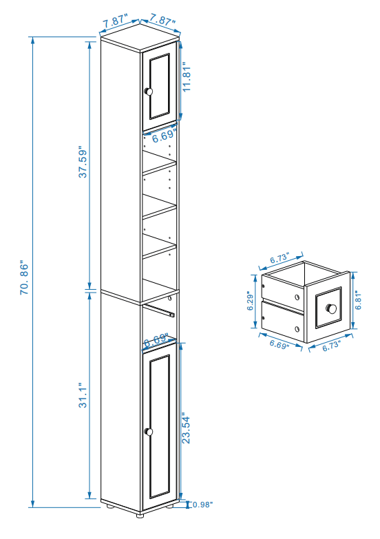 Tall Slim Bathroom Storage Cabinet with Drawer and Adjustable Shelves