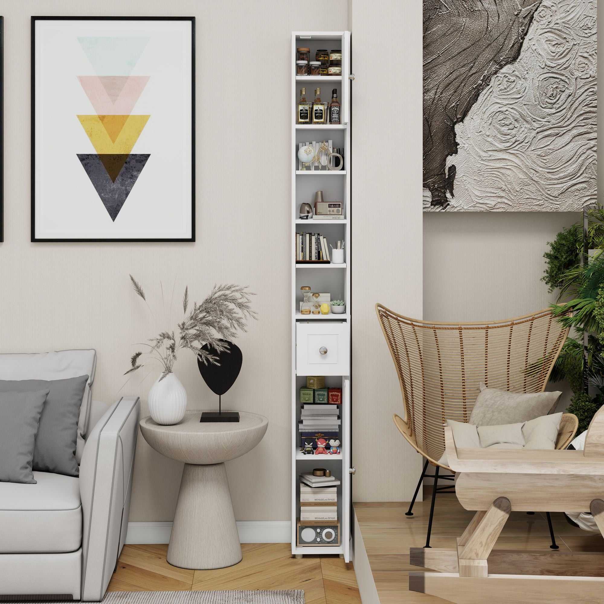 Tall Slim Bathroom Storage Cabinet with Drawer and Adjustable Shelves
