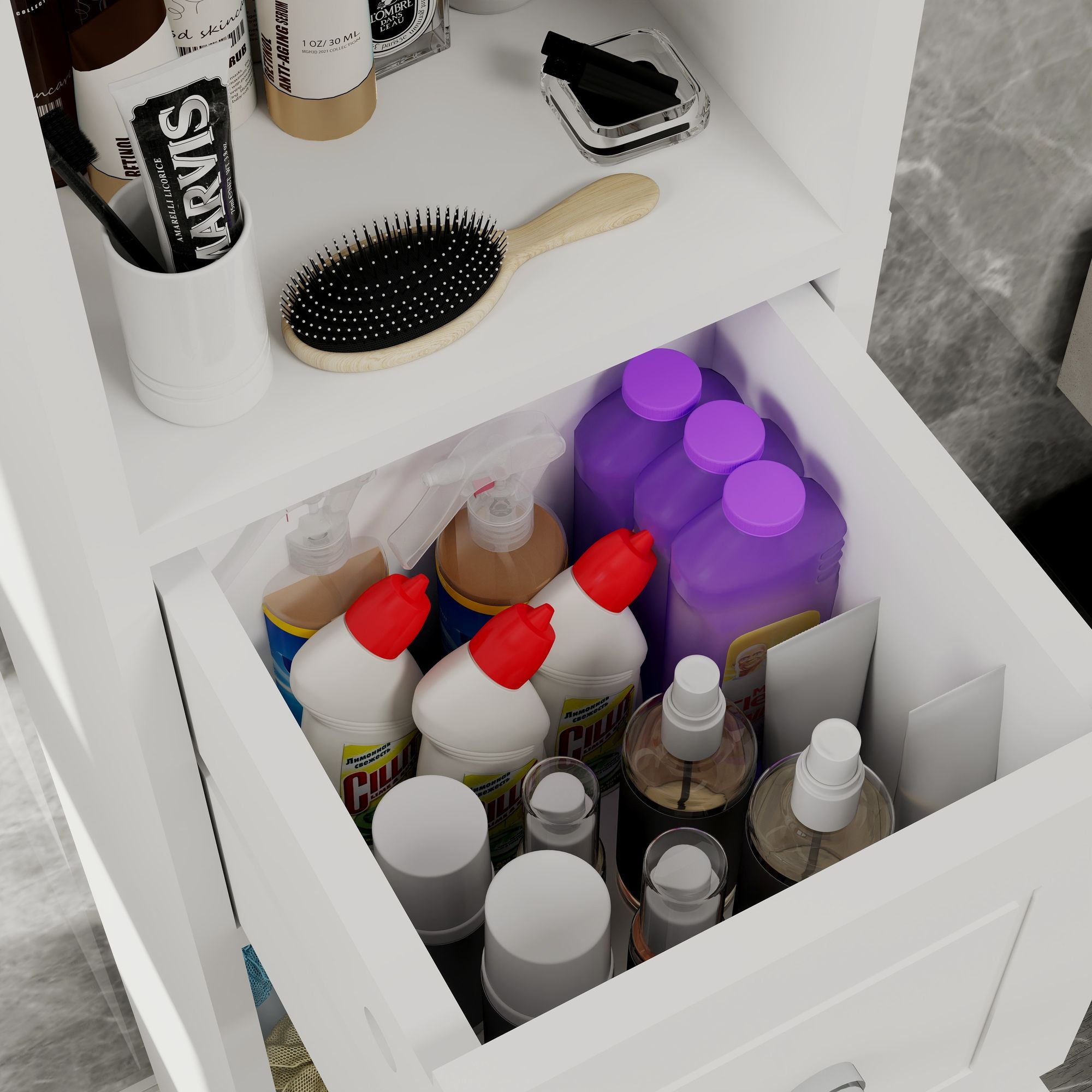 Tall Slim Bathroom Storage Cabinet with Drawer and Adjustable Shelves