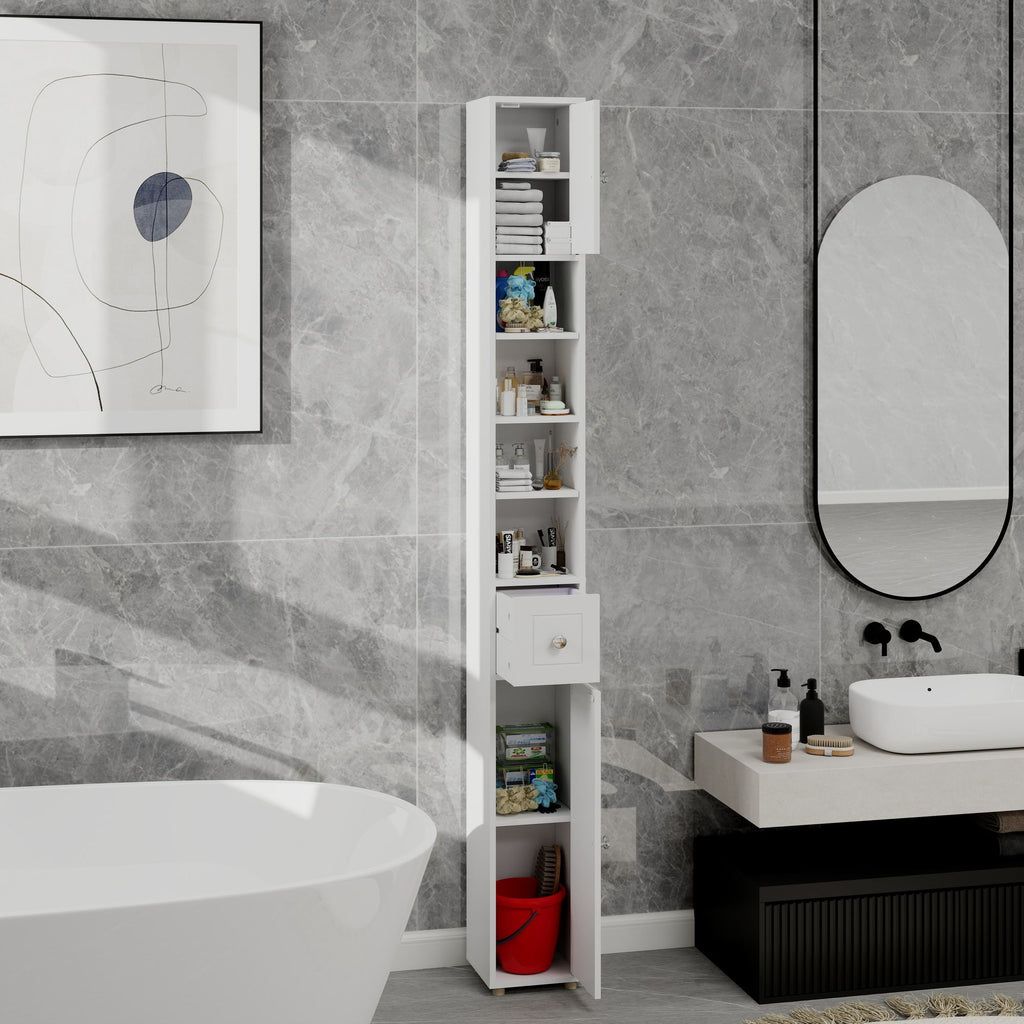 Tall Slim Bathroom Storage Cabinet with Drawer and Adjustable Shelves