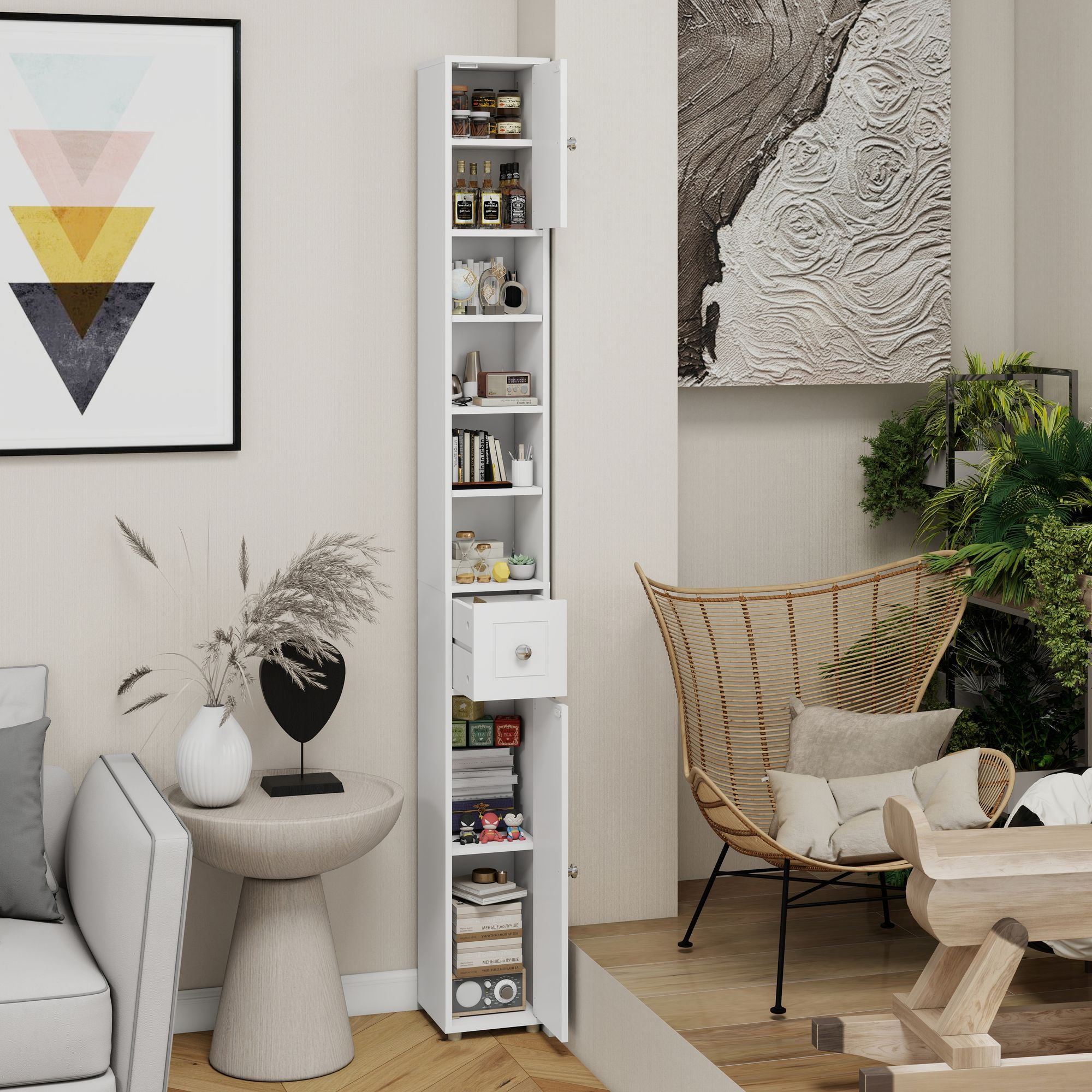 Tall Slim Bathroom Storage Cabinet with Drawer and Adjustable Shelves