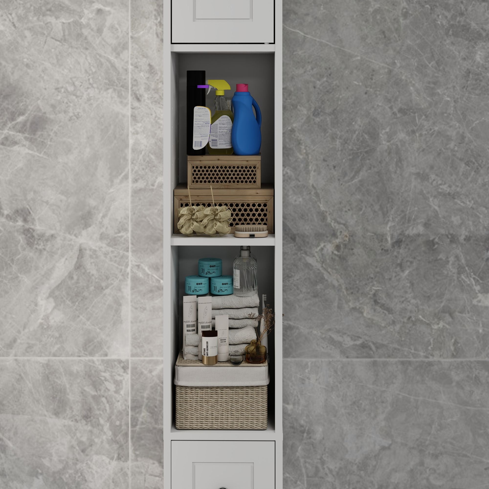Tall Slim Bathroom Storage Cabinet with Drawer and Adjustable Shelves