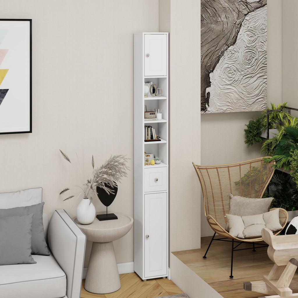 Tall Slim Bathroom Storage Cabinet with Drawer and Adjustable Shelves