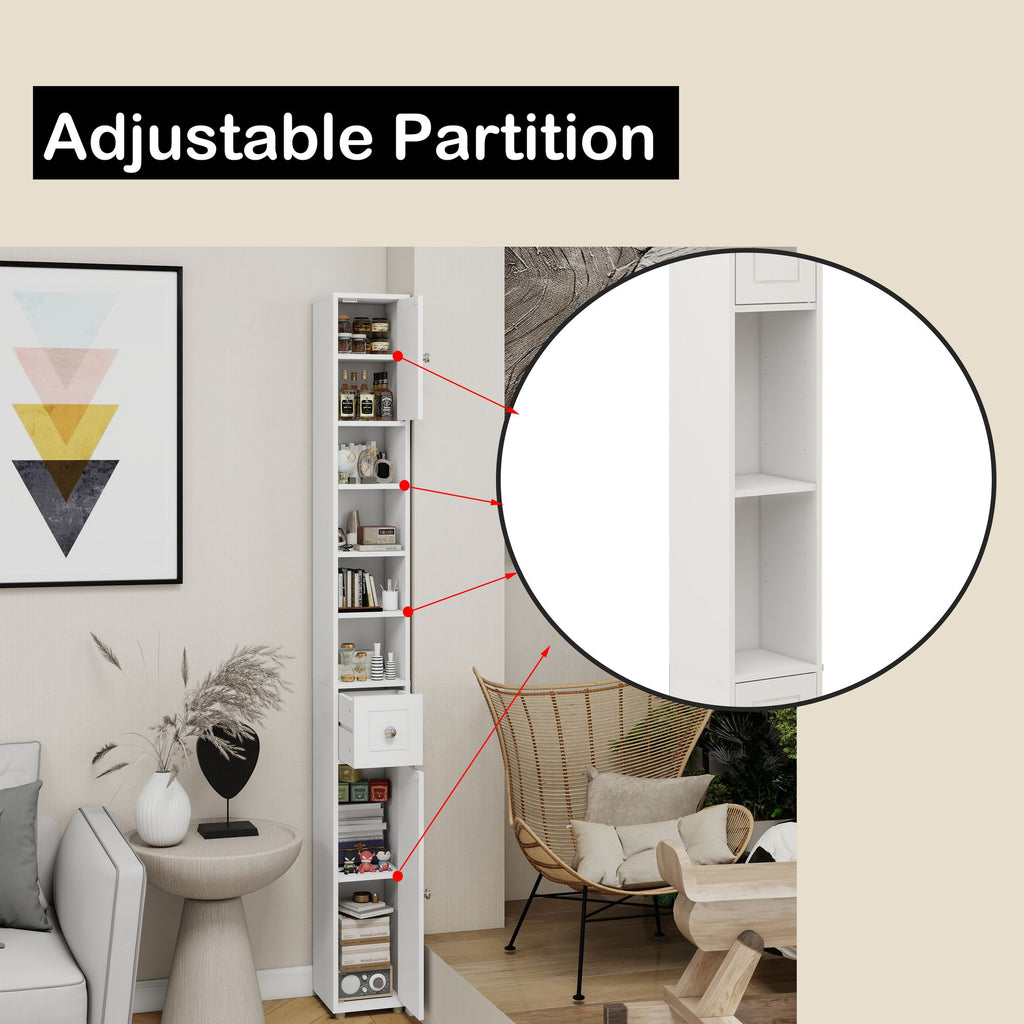 Tall Slim Bathroom Storage Cabinet with Drawer and Adjustable Shelves