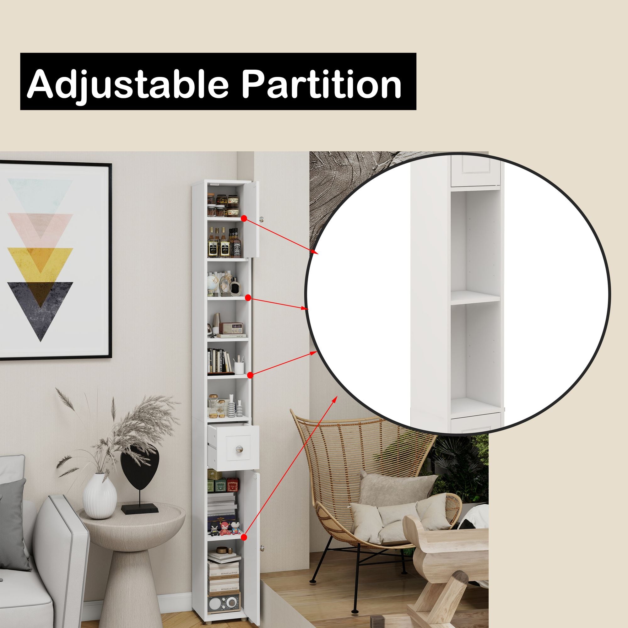 Tall Slim Bathroom Storage Cabinet with Drawer and Adjustable Shelves