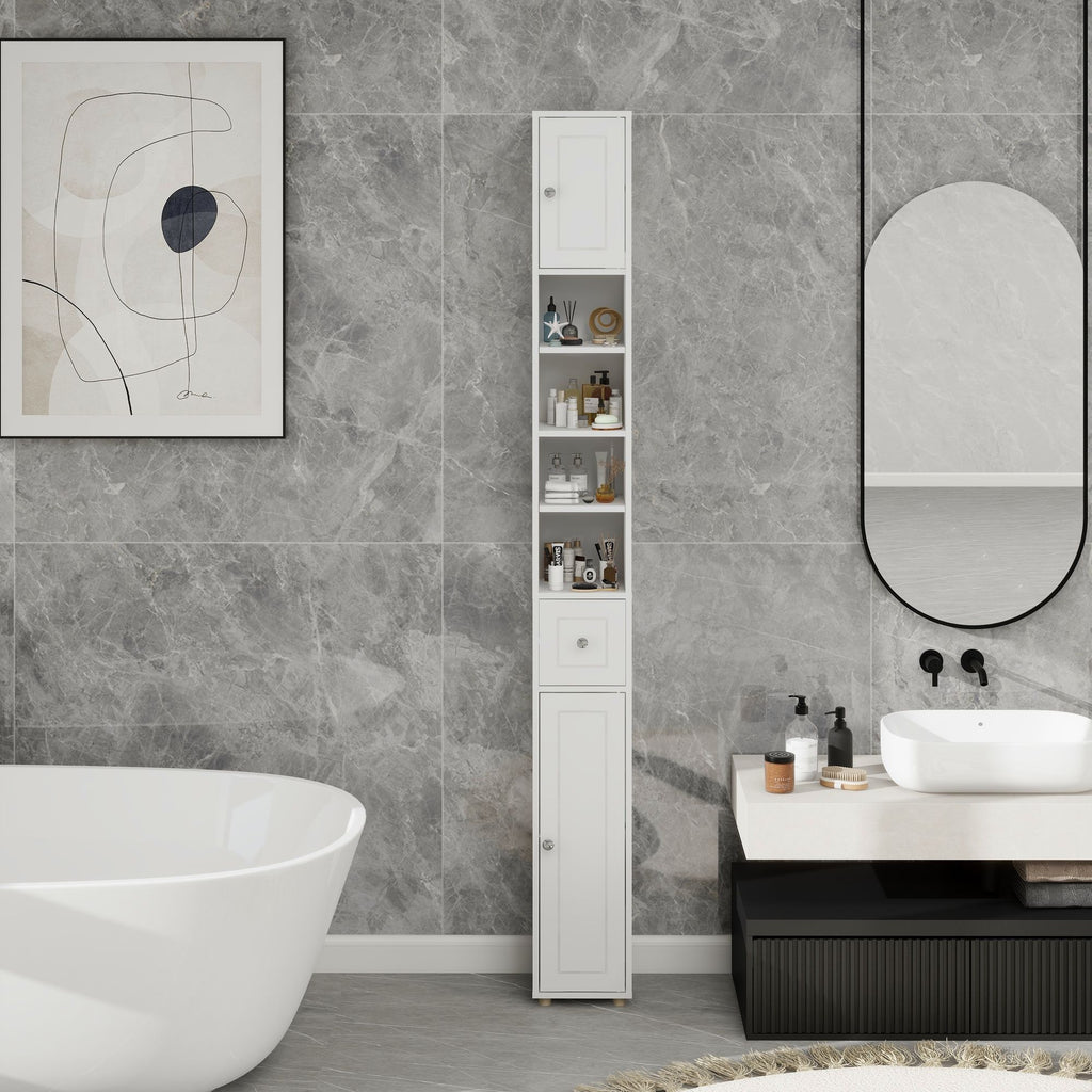 Tall Slim Bathroom Storage Cabinet with Drawer and Adjustable Shelves